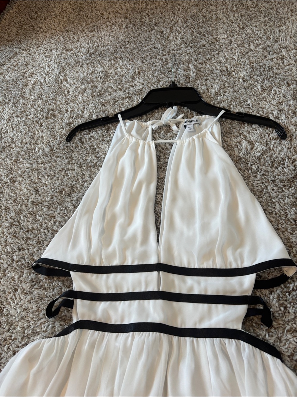 Express White Halter Maxi Dress with Black Waist Straps - Picture 3 of 10